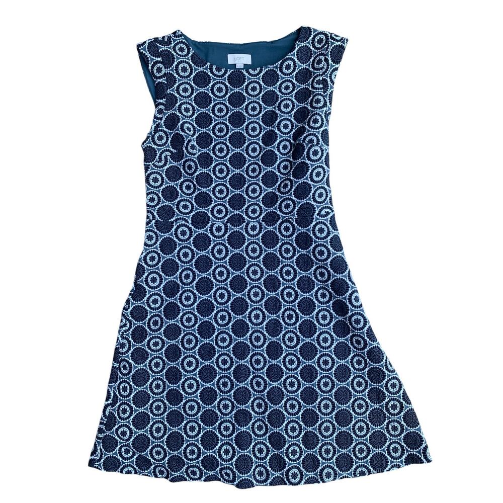 Loft Outlet Grey Blue Mandala Like Print Short Dress Size 8